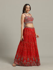 Embroidered Crepe Choli With Lehenga & Dupatta