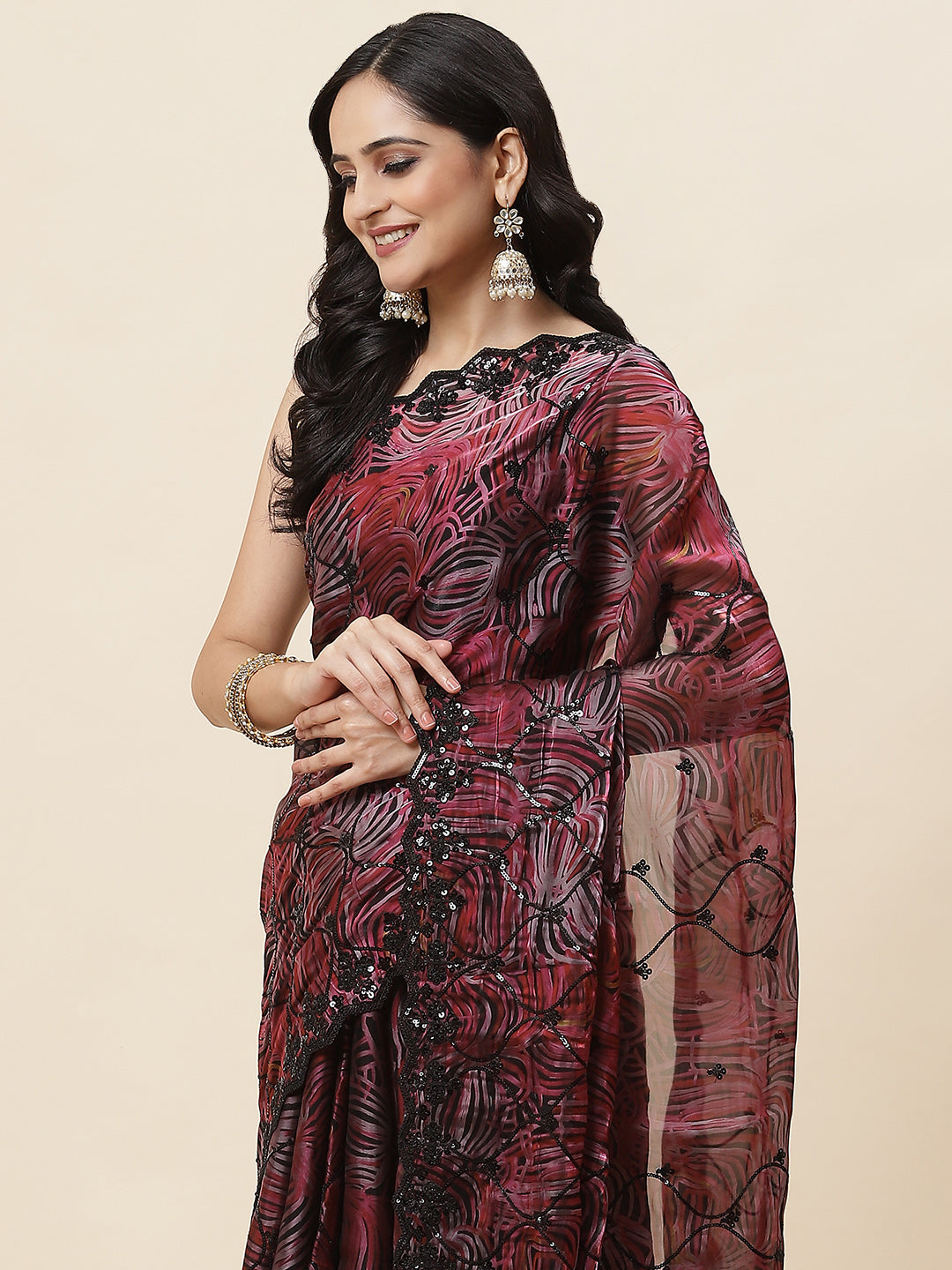 Printed Satin Saree - Meena bazaar