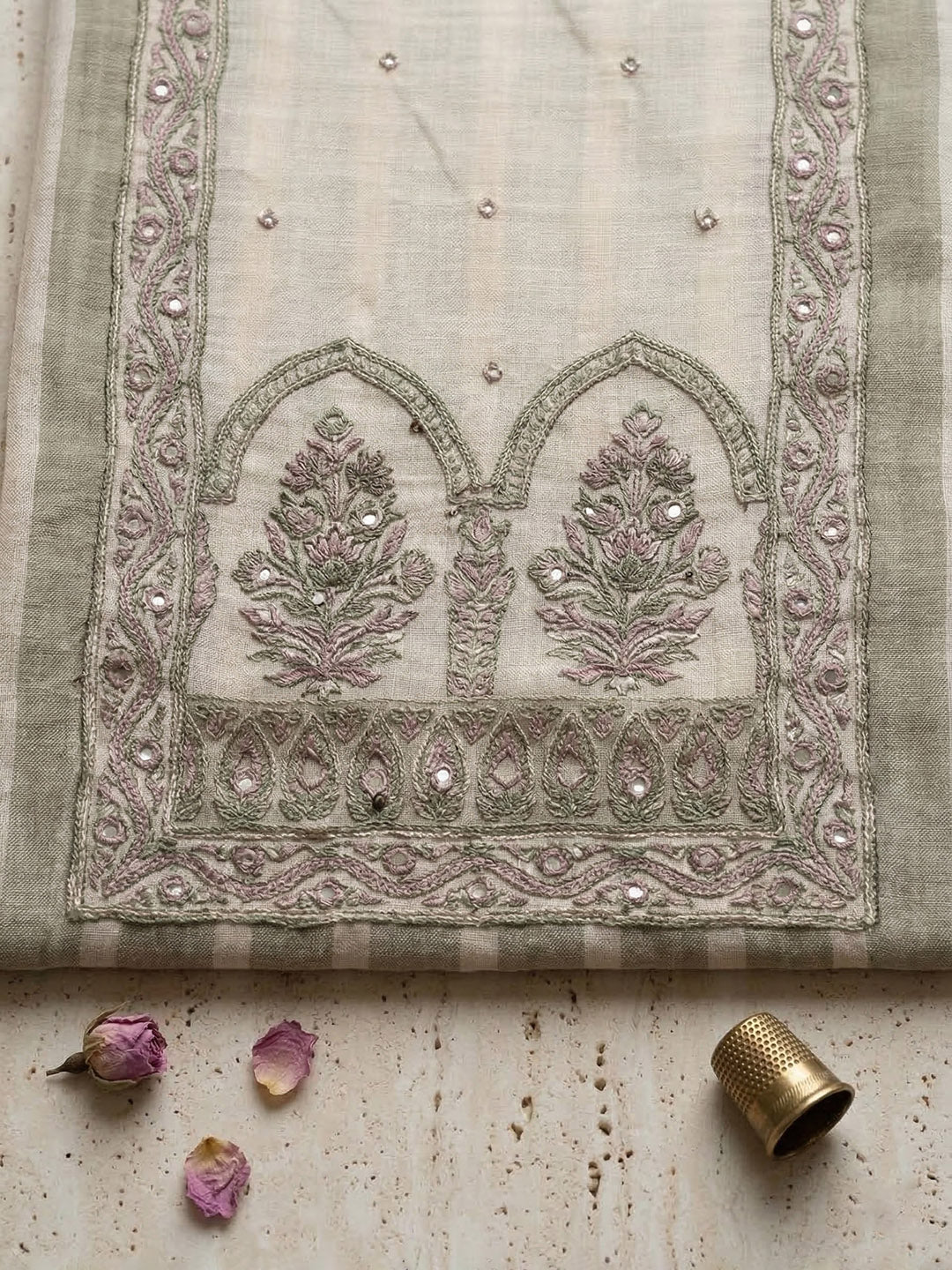 Printed Cotton Blend Unstitched Suit With Pant &amp; Dupatta
