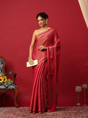 Plain Crepe Rani Saree