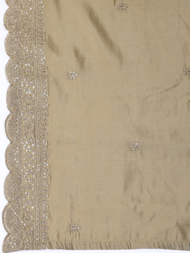 Neck Embroidered Chanderi Unstitched Suit Piece With Dupatta