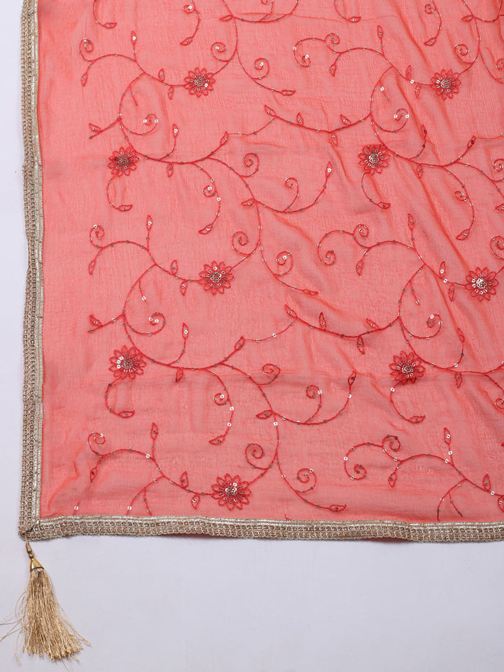 Neck Embroidered Organza Unstitched Suit With Dupatta