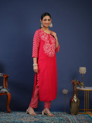 Printed Cotton Kurta With Pant & Dupatta
