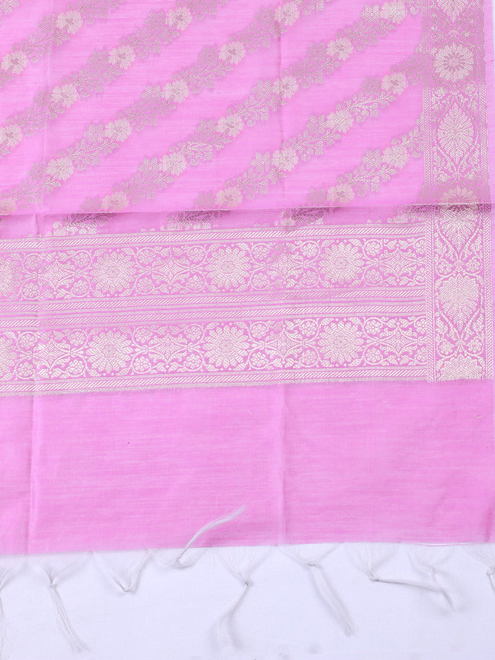 Woven Design Chanderi Unstitched Suit With Pant &amp; Dupatta
