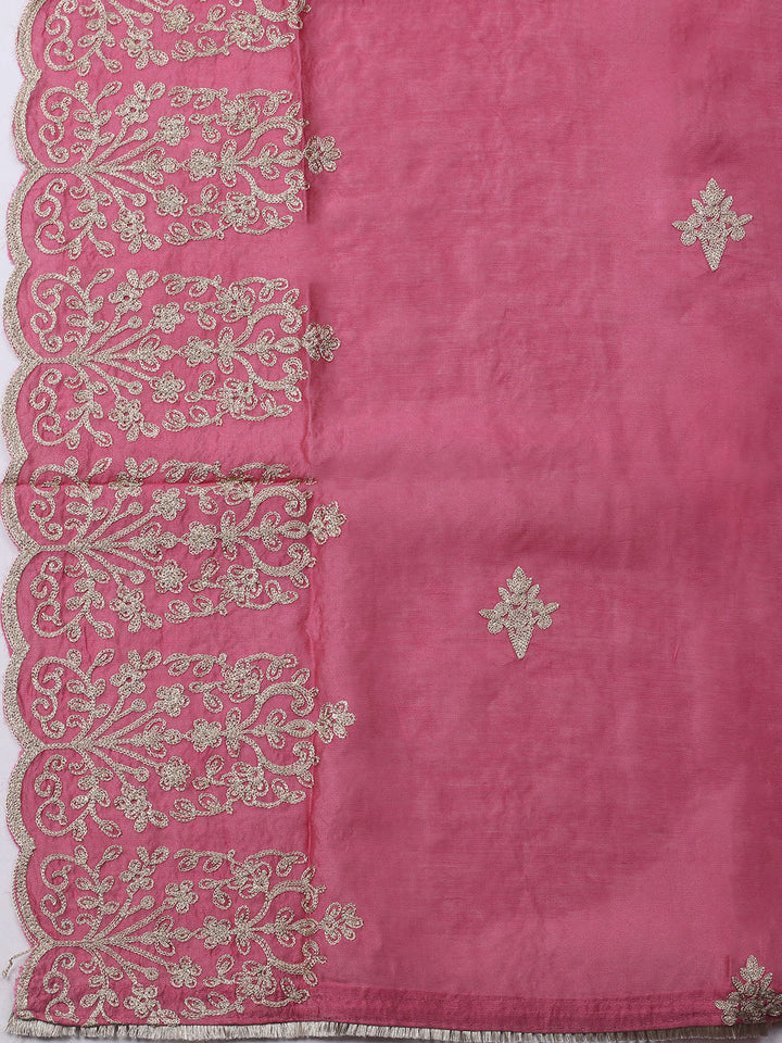 Embroidered Tissue Unstitched Kurta With Pant &amp; Dupatta