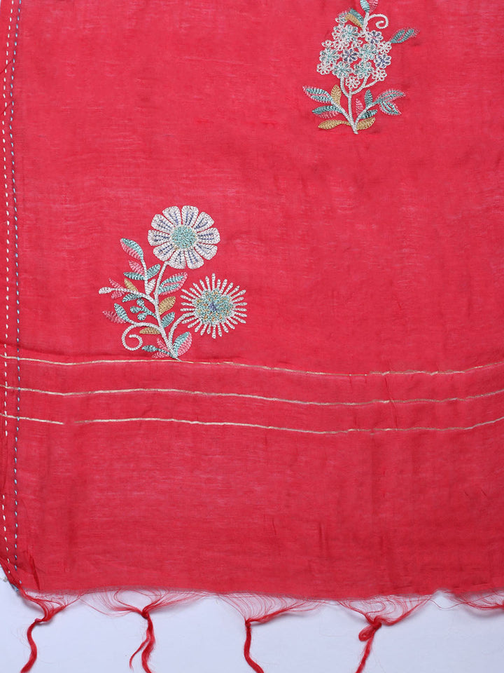 Embroidered Cotton Blend Unstitched Suit With Pant &amp; Dupatta