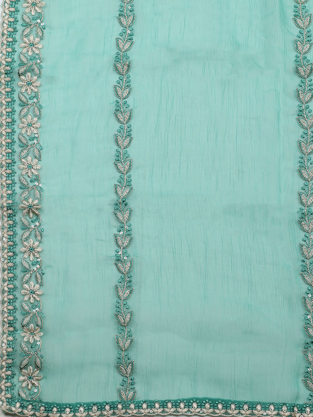 Embroidered Organza Unstitched Suit With Pant &amp; Dupatta