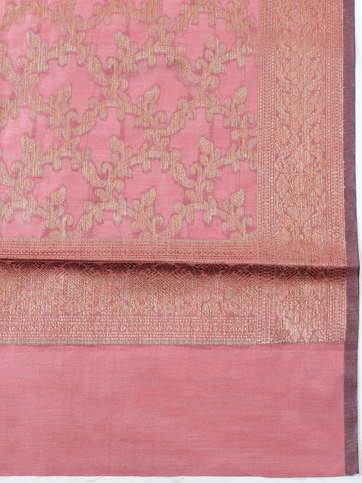 Banarasi Chanderi Unstitched Suit With Pant &amp; Dupatta