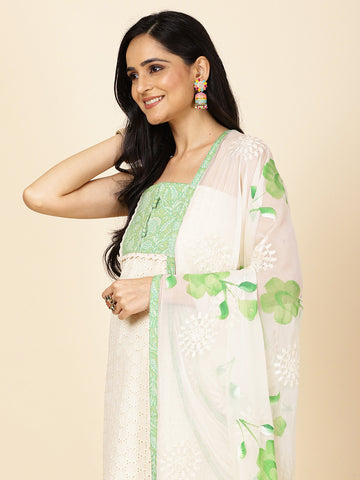 Schiffli Printed Cotton Unstitched Suit With Dupatta