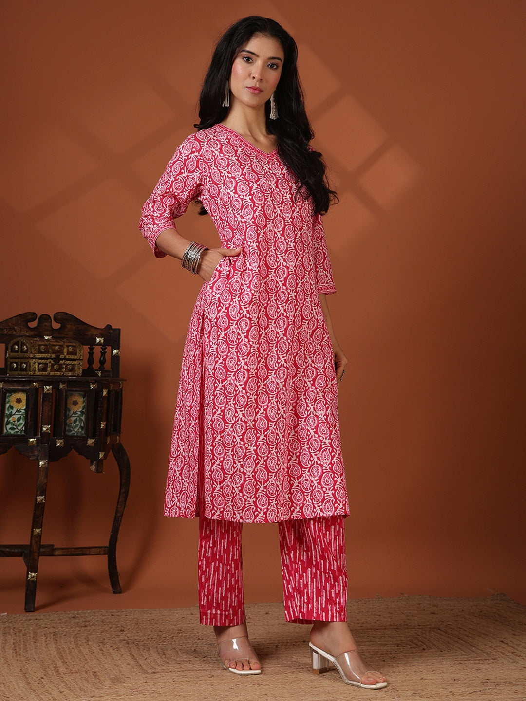 Printed Cotton Blend Suit With Pant &amp; Dupatta