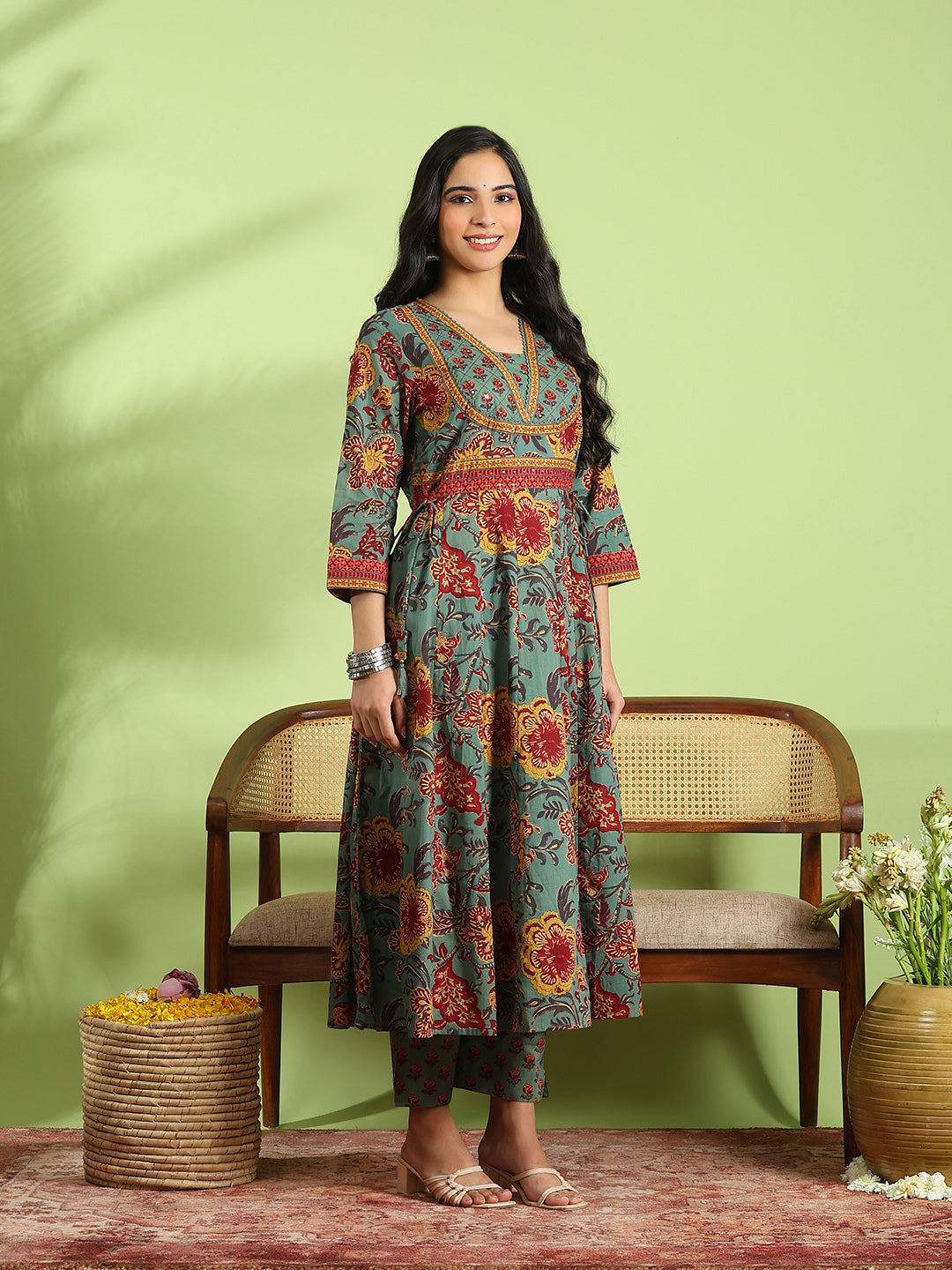 Printed Cotton Kurta With Pant &amp; Dupatta