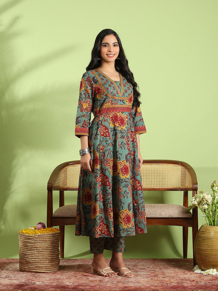Printed Cotton Kurta With Pant &amp; Dupatta