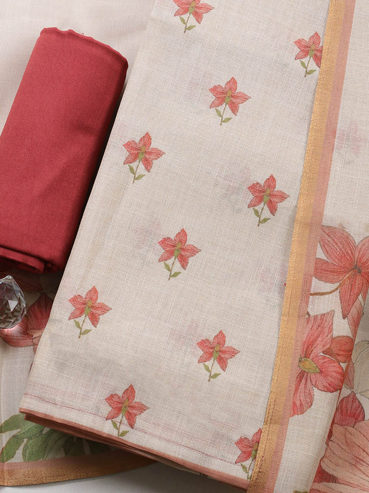 Printed Tissue Unstitched Suit With Pant &amp; Dupatta
