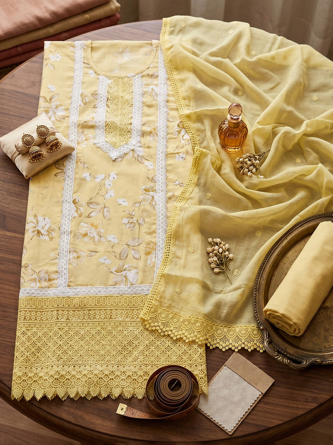 Neck Embroidered Cotton Blend Unstitched Suit With Dupatta