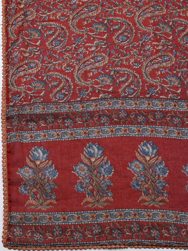 Embroidered Cotton Blend Unstitched Suit With Pant &amp; Dupatta