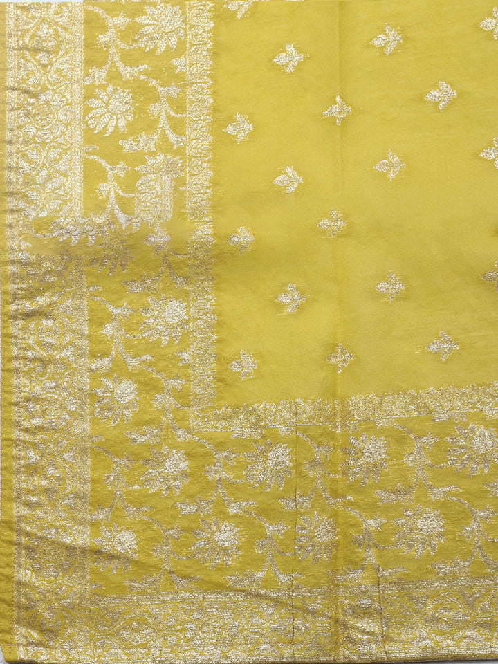 Embroidered Tissue Unstitched Suit With Pant &amp; Dupatta