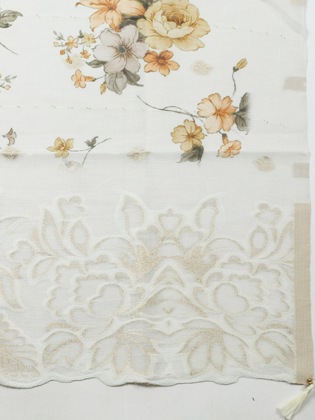 Embroidered Linen Blend Unstitched Suit With Pant &amp; Dupatta