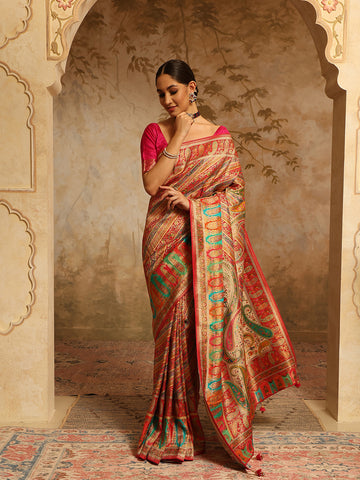 Zari Jaal Rangkat Dola Handloom Woven Saree