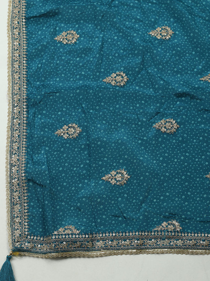Embroidered Art Silk Unstitched Suit With Dupatta