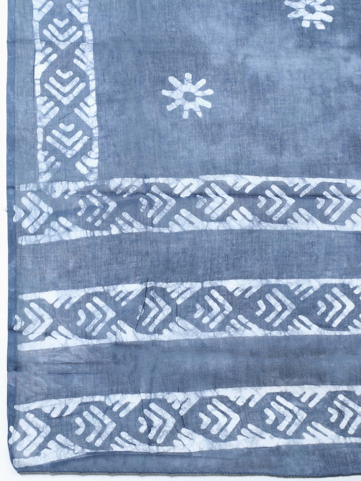 Printed Cotton Blend Unstitched Suit With Pant &amp; Dupatta
