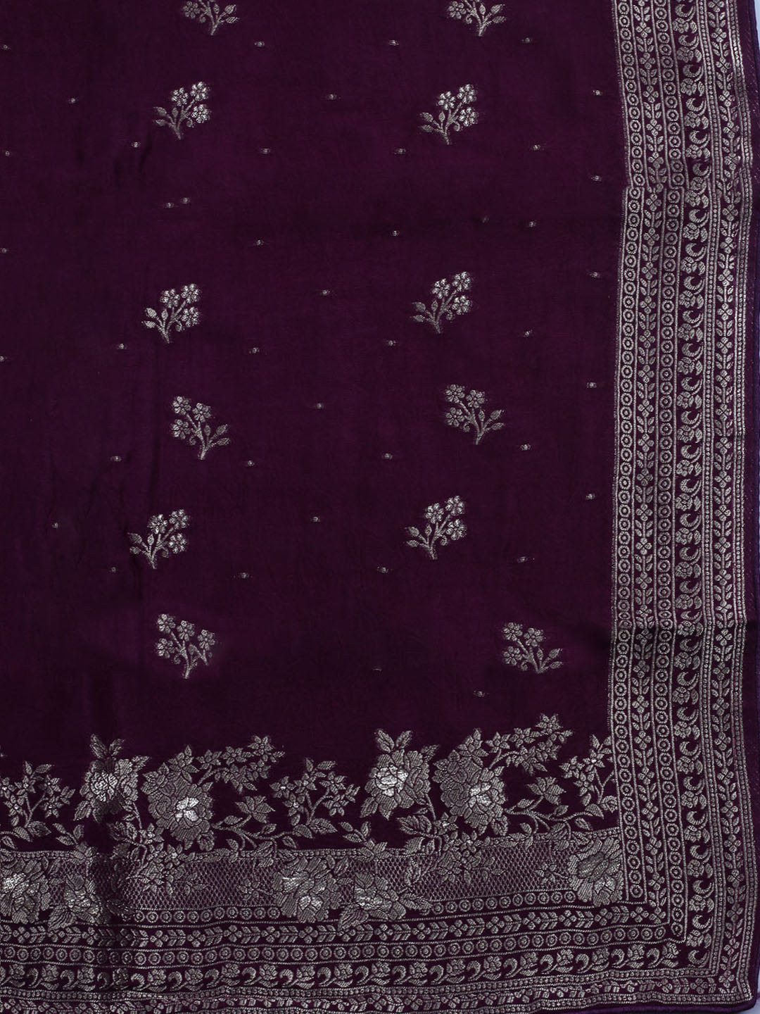 Embroidered Art Silk Unstitched Suit With Dupatta