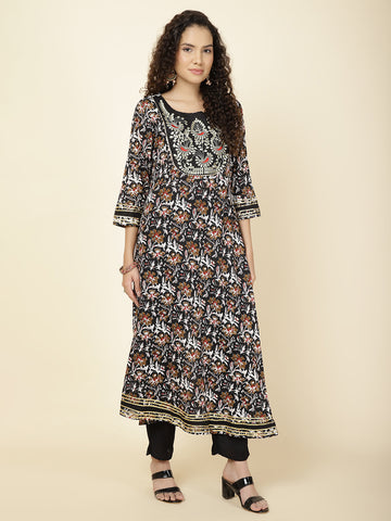 Floral Printed Cotton Kurta With Pants & Dupatta