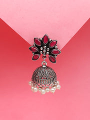 Pink Stone Oxidized Jhumka