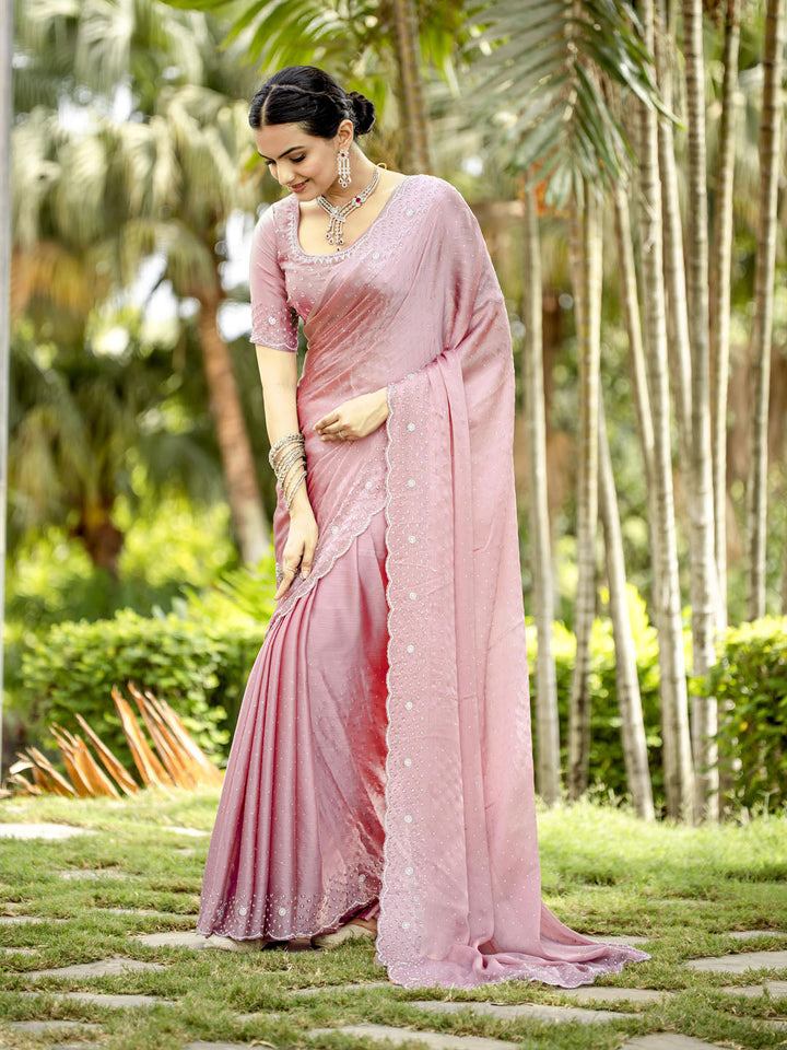 Cutdana Embroidered Chinon Saree