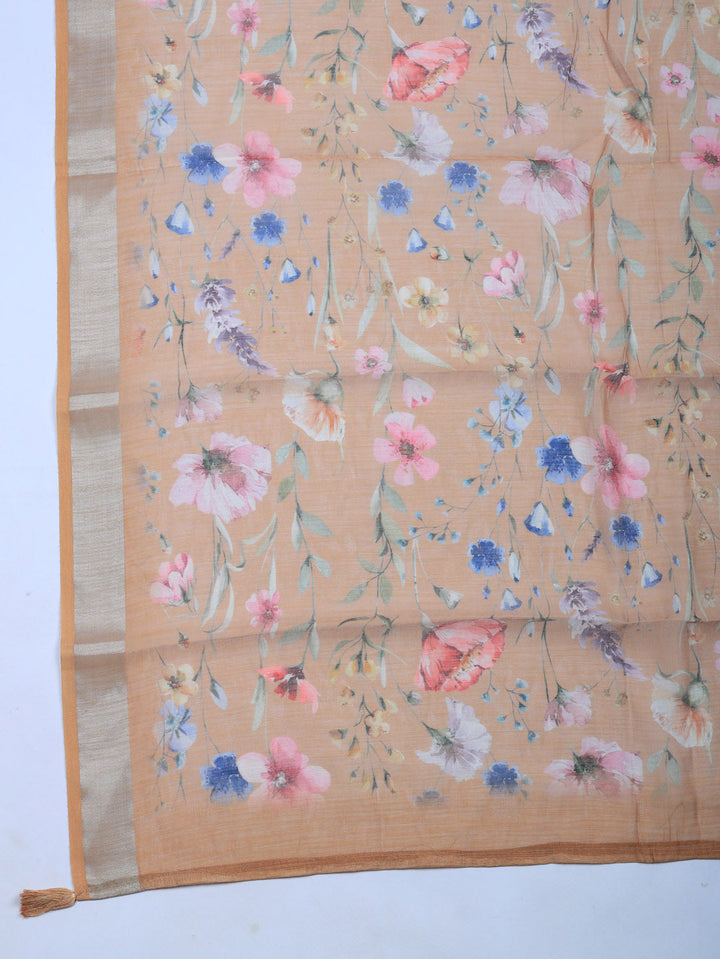 Embroidered Linen Blend Unstitched Suit With Pant &amp; Dupatta