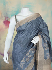 Printed Tussar Grey Saree