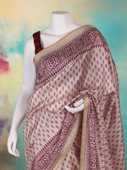 Printed Tussar Magenta Beige Saree