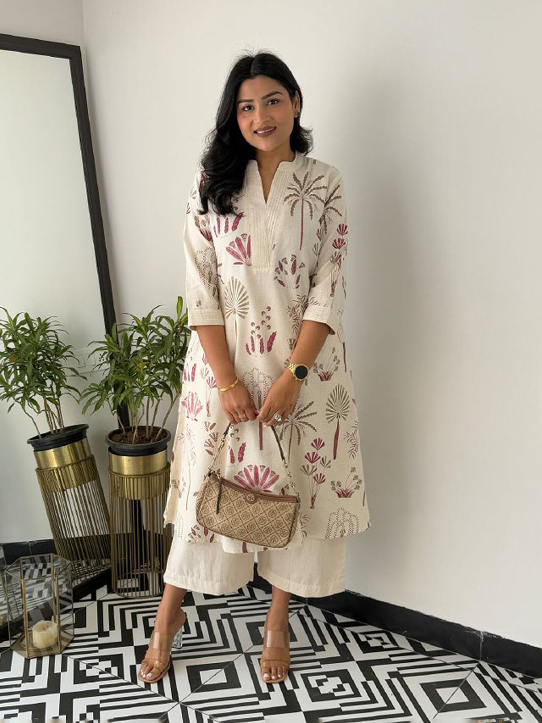 Printed Cotton Blend Kurta With Pants