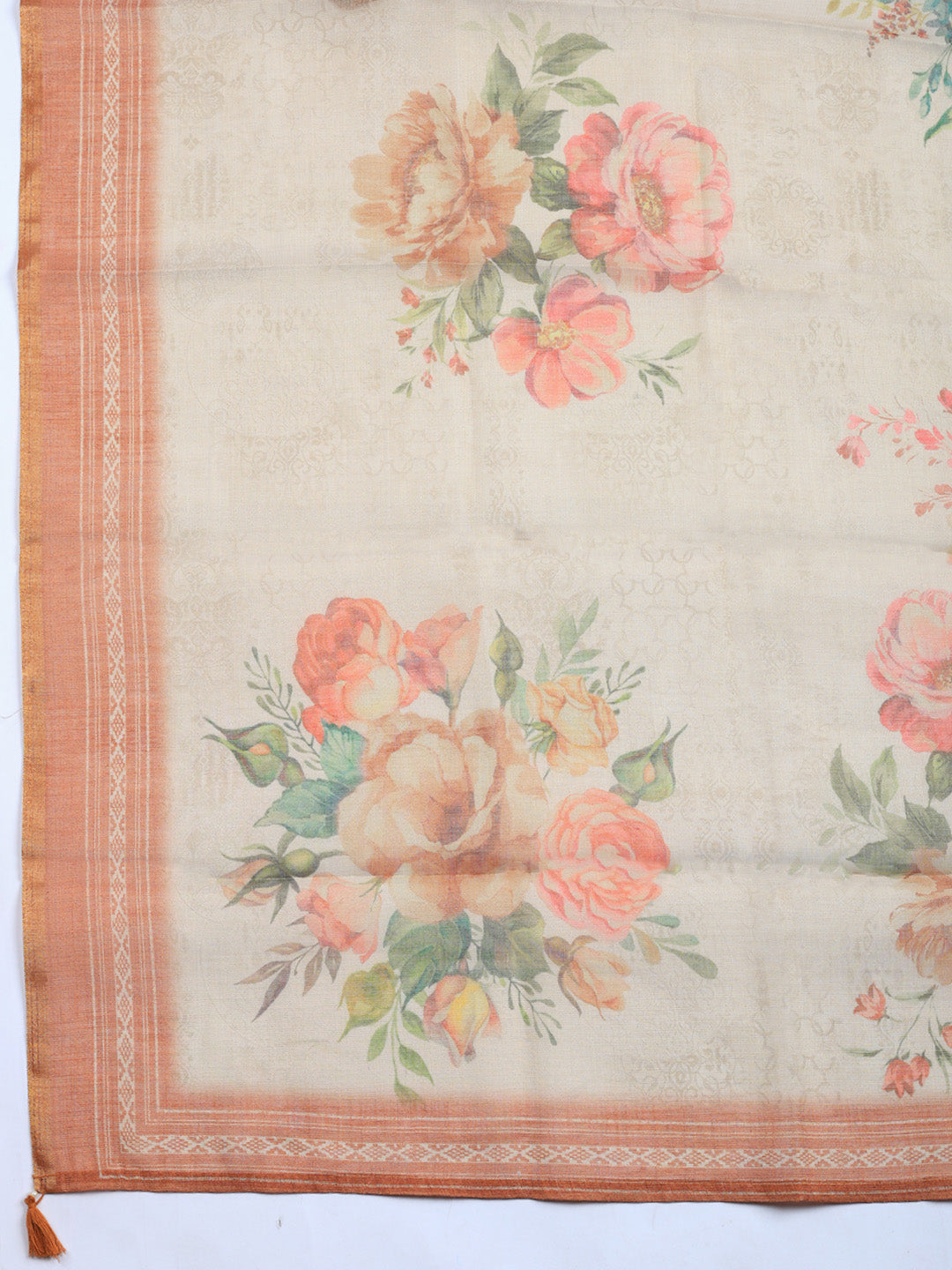 Printed Linen Blend Unstitched Suit With Pant &amp; Dupatta