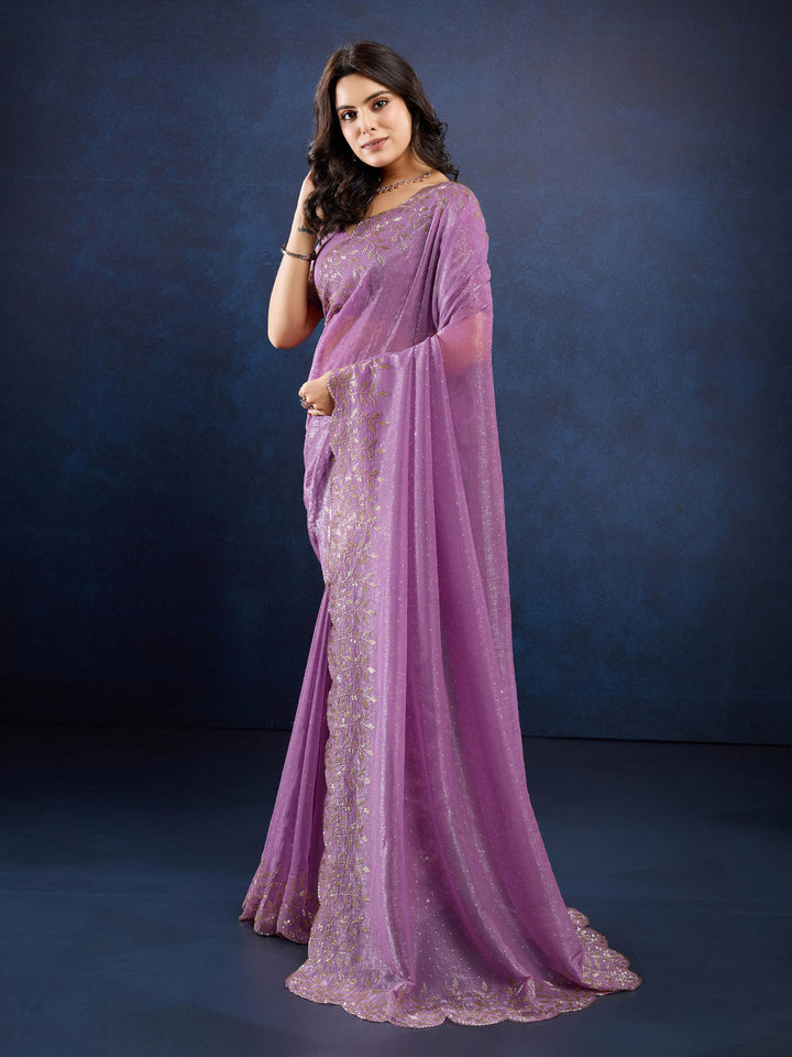 Stone Embroidery Chinon Saree