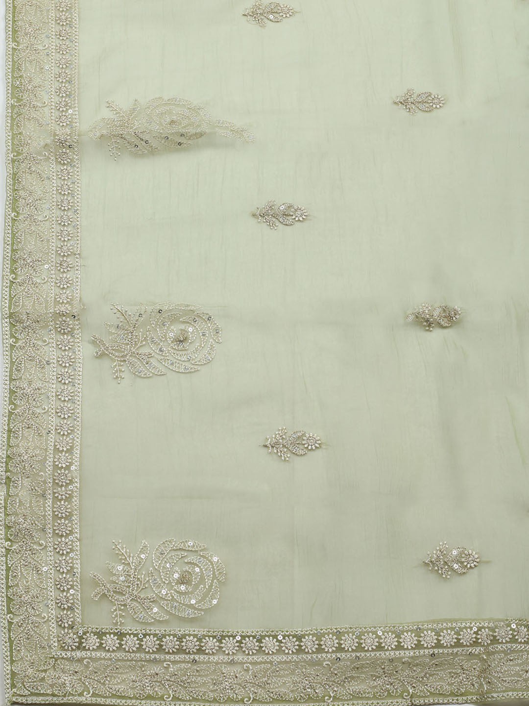 Embroidered Organza Unstitched Suit With Pant &amp; Dupatta
