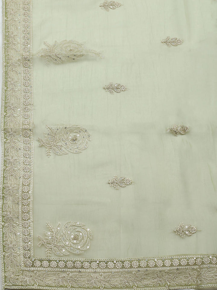 Embroidered Organza Unstitched Suit With Pant &amp; Dupatta