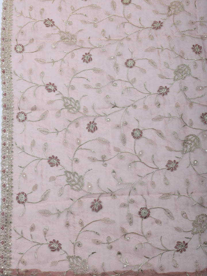 Embroidered Tissue Unstitched Suit With Pant &amp; Dupatta