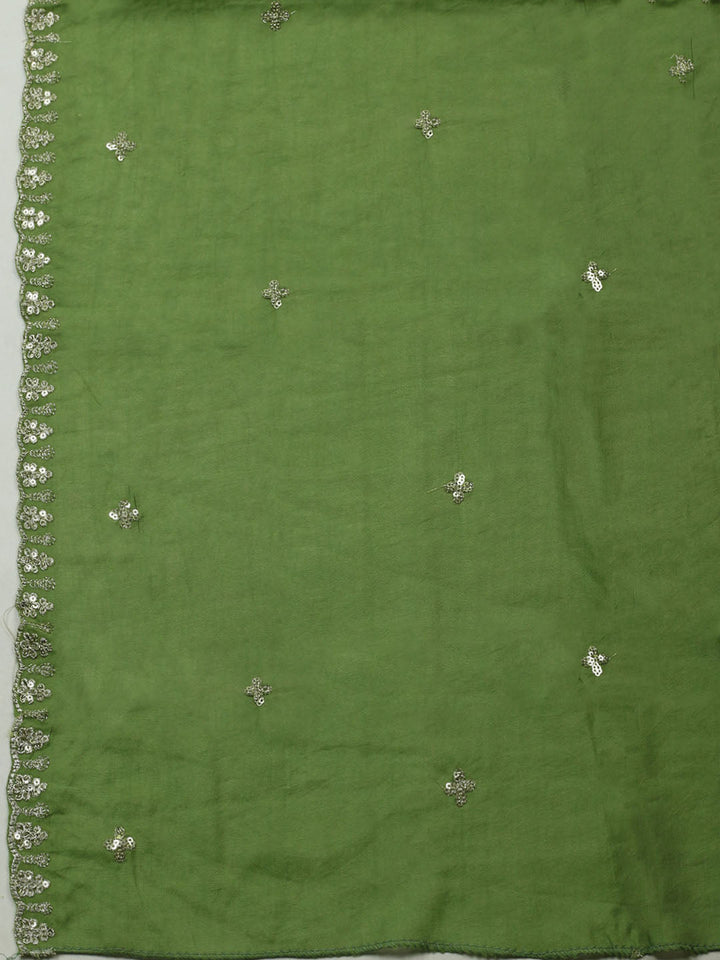 Embroidered Chanderi Unstitched Suit With Pant &amp; Dupatta