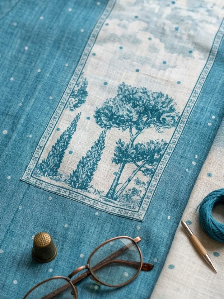 Embroidered Linen Blend Unstitched Suit With Pant &amp; Dupatta