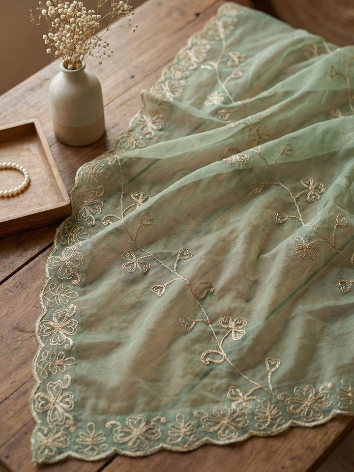 Embroidered Chanderi Unstitched Suit With Pant &amp; Dupatta