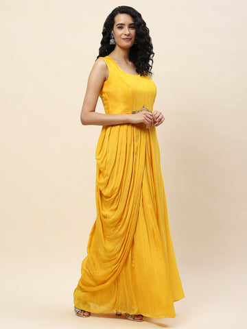 Resham Embroidery Crepe Gown Dress With Jacket