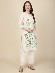 Floral Printed Cotton Kurta With Pants & Dupatta