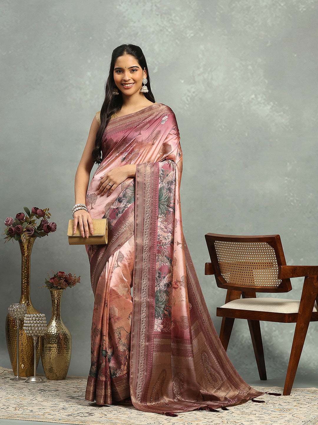 Printed &amp; Woven Design Art Silk Saree