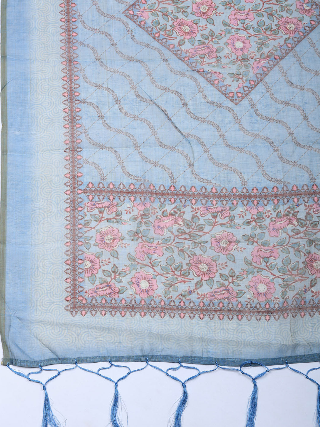 Embroidered Chanderi Unstitched Suit With Pant &amp; Dupatta
