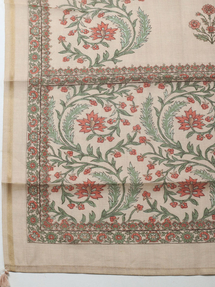 Embroidered Chanderi Unstitched Suit With Pant &amp; Dupatta