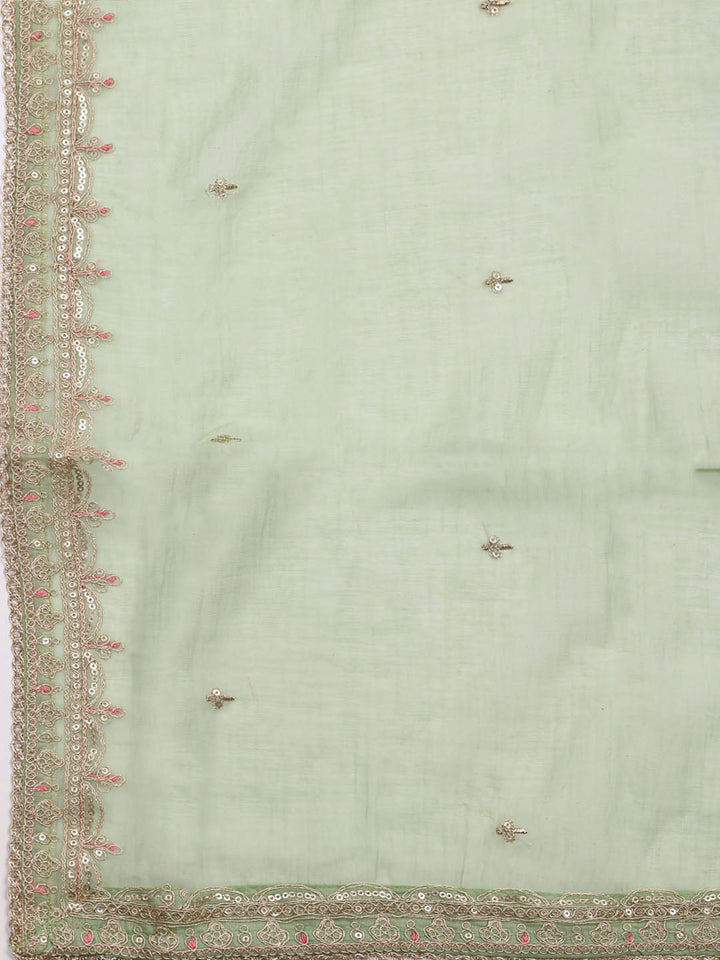 Neck Embroidered Chanderi Unstitched Suit With Dupatta