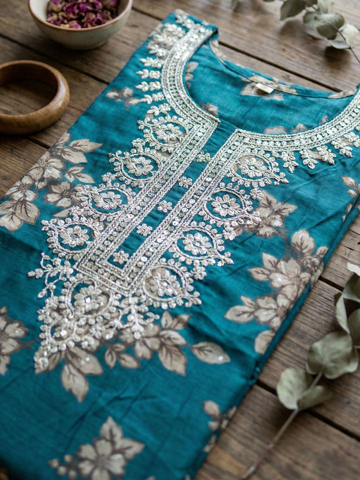Embroidered Cotton Blend Unstitched Suit With Pant &amp; Dupatta