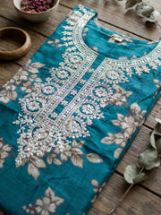 Embroidered Cotton Blend Unstitched Suit With Pant & Dupatta