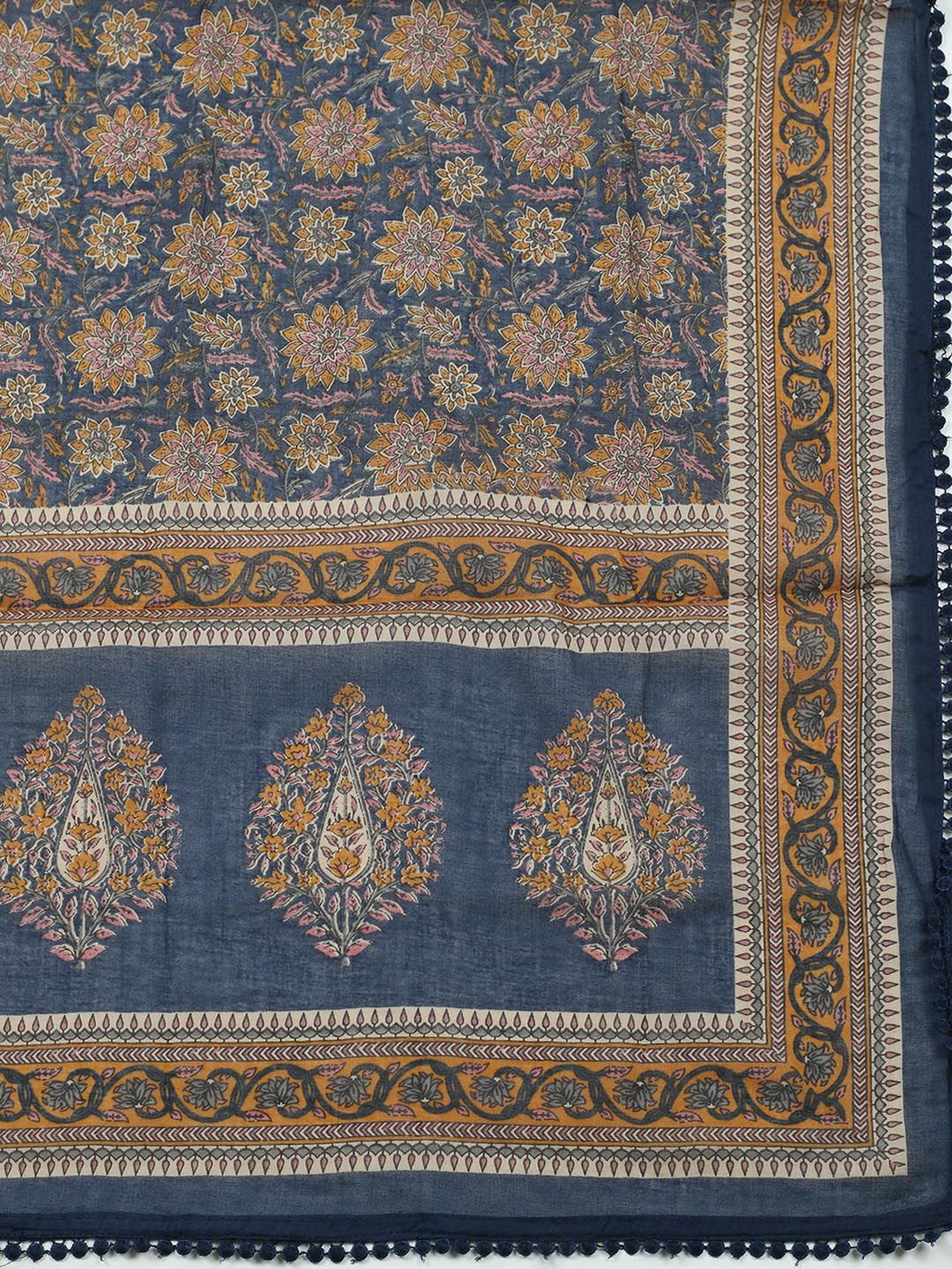 Embroidered Cotton Blend Unstitched Suit With Pant Dupatta