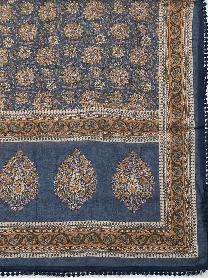 Embroidered Cotton Blend Unstitched Suit With Pant Dupatta